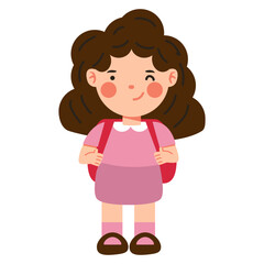 cute little girl with school bag cartoon