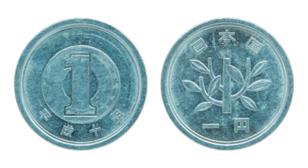 1 japanese yen coin isolated with clipping path