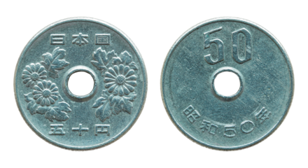 50 japanese yen coin isolated with clipping path