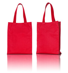 red fabric bag isolated with reflect floor for mockup