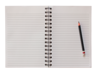 blank spiral notebook and pencil isolated with clipping path for mockup