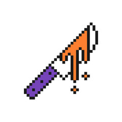 Blood knife icon in pixel art design isolated on white background, Halloween vector sign symbol.