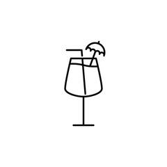 red wine glass icon with straw and umbrella garnish on white background. simple, line, silhouette and clean style. black and white. suitable for symbol, sign, icon or logo