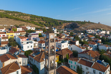 Bozcaada Clock Tower Drone Photo, Bozcaada Island Canakkale, Turkey