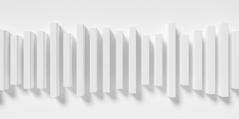 Wave shaped group of white cubes or boxes array on white background, abstract modern minimal data visualisation, science, research or business datum concept