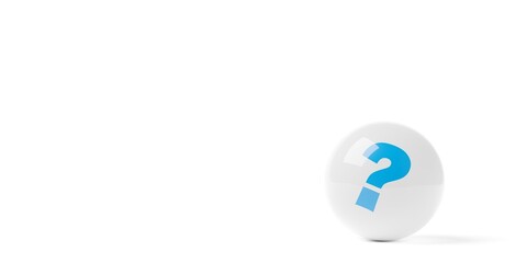 White sphere or ball with blue question mark over white background, idea, solution or question or communication business concept background