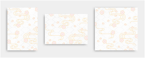 Japanese traditional pattern background set(Cherry blossoms and running water pattern). A-size vertical,horizontal,square.