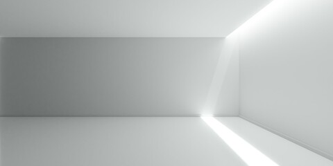 Empty white interior room with light from ceiling opening, modern architecture template background