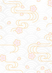 Japanese traditional pattern background(Cherry blossoms and running water pattern).A-size vertical.