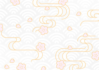 Japanese traditional pattern background(Cherry blossoms and running water pattern).A-size horizontal.