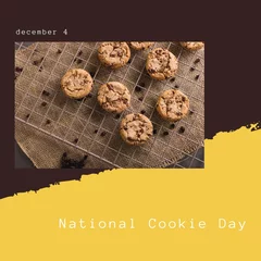 Tuinposter Composite of december 4 and national cookie day text with chocolate chip cookies on tray, copy space © vectorfusionart