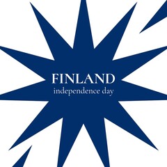 Illustration of finland independence day text in blue star shape over white background, copy space