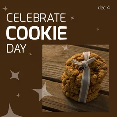 Tuinposter Composite of dec 4 and celebrate cookie day text with cookies tied with ribbon on wooden table © vectorfusionart