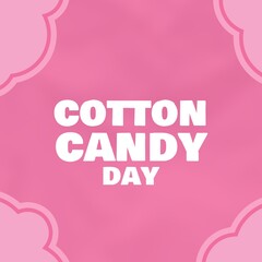 Illustration of cotton candy day with clouds over pink background, copy space