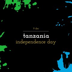 Illustration of 9 dec and tanzania independence day text with green and blue doodle black background