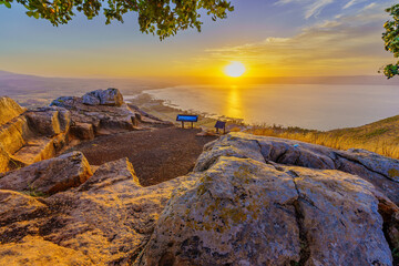 Fototapeta na wymiar Sunrise view of the Sea of Galilee, from Mount Arbel