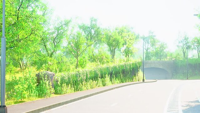 View of empty road with lamp post and sunlight