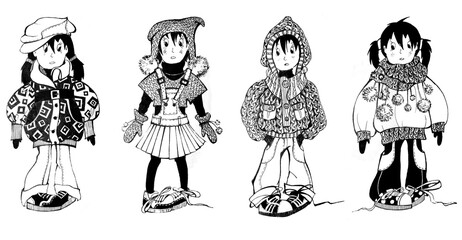 illustration of a set of winter kids clothes