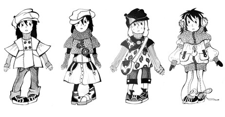 fashion scketch set of children's winter autmn clothes
