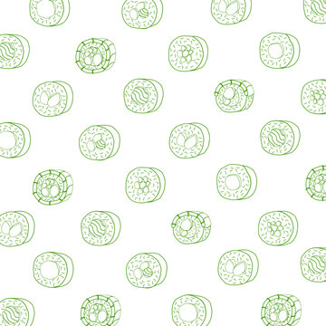 Japanese sushi food line art style illustration pattern