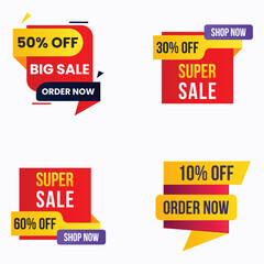super sale offer banner up to 50% off, 30% off,60% off, and 10% off order now label