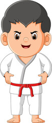 The karate boy is ready to beat the enemy in the competition