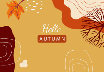 orange autumn background with tree,forest,shape