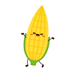 Corn cartoon vector. Cute vegetable vector character isolated on white. Corn mascot.