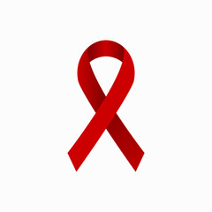 Awareness ribbon flat vector illustration. Realistic AID vector symbol with red gradient
