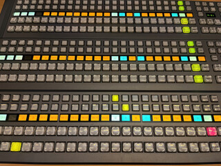 Professional broadcast video mixer in television studio