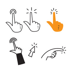 hand drawn doodle cursor click tap set illustration