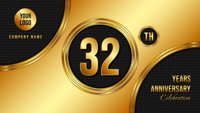 32 Year Anniversary celebration template design. Golden Anniversary, vector illustration.