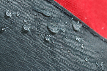 Rain droplets on a gray waterproof fabric  background