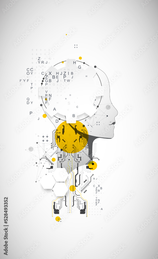 Leinwandbilder Artificial Intelligence. Technical background with a silhouette of a man. Big data concept. Machine cyber mind.