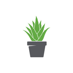 aloe vera and pot icon. Potted plant icon trendy design. leaf on pot icon vector. garden logo. Vector illustration