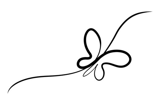 Butterfly one continuous line drawing element isolated on white background for logo or decorative element. one line art