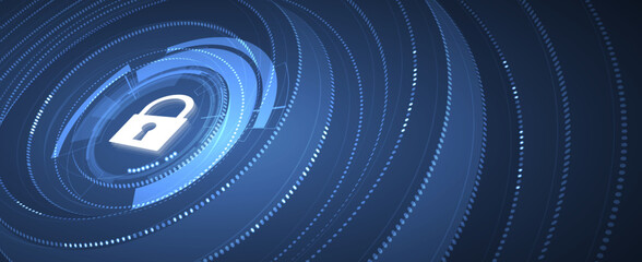 internet digital security technology concept for business background. Lock on circuit board