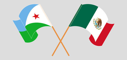 Crossed and waving flags of Djibouti and Mexico