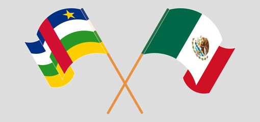 Crossed and waving flags of Central African Republic and Mexico