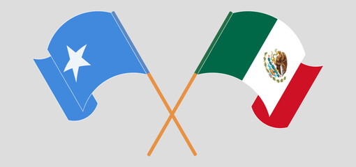 Crossed and waving flags of Somalia and Mexico