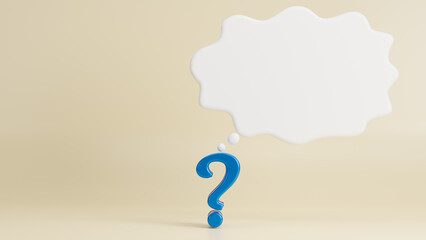 Blue question mark symbol and empty bubble. Uncertainty, confusion and decision making, choosing options, question or problem solving, think about answer or solution, contemplation concept, 3d render