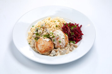 meatballs with barley and salad