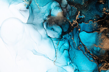 Marble ink abstract art from exquisite original painting for abstract background . Painting was painted on high quality paper texture to create smooth marble background pattern of ombre alcohol ink . © InfiniteFlow