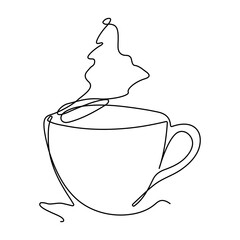 Continuous line art or One Line Drawing of coffee, warm. and Coffees cup shop concept