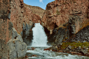 Mountain waterfall in Tien Shan