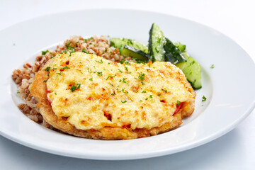 pork with buckwheat and cucumber