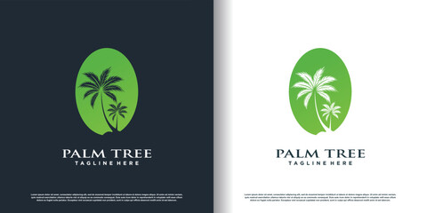 palm tree logo desaign vector with creative concept premium vector