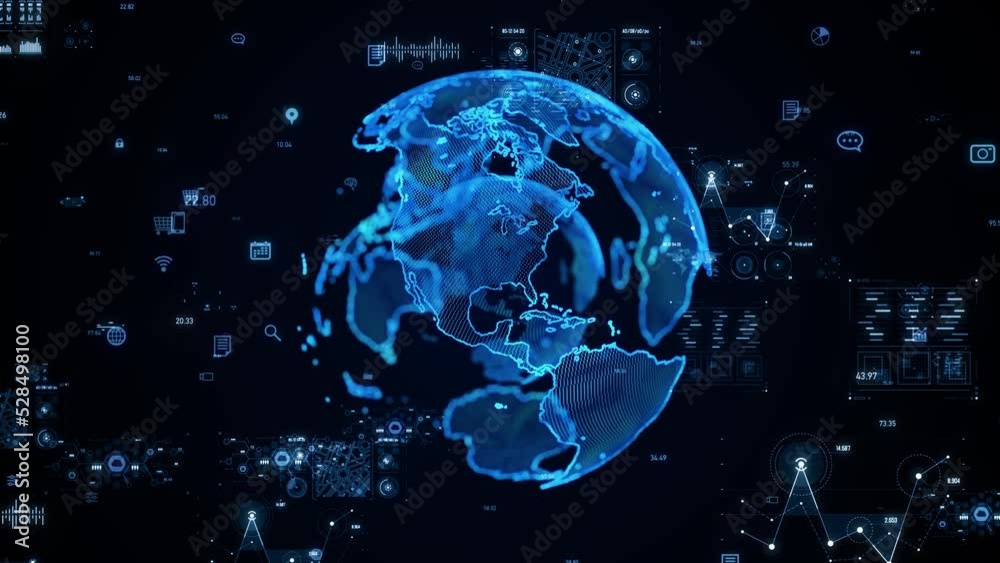 Poster global communication network concept. planet earth in cyberspace.