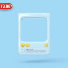 Social Media Clean Empty Post Template. Blue Frame border of social networks. Realistic 3d design. Decorative element, for advertising banner and poster. Vector illustration