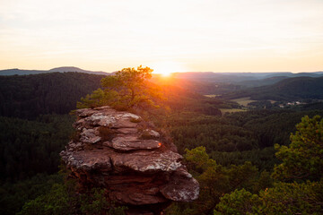 Buchkammerfels Sandstein Fels im Pfälzerwald in Rheinland Pfalz in Deutschland Sonnenuntergang 